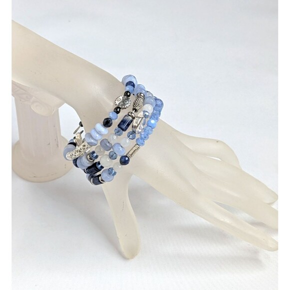 Unbranded Jewelry - Adjustable Bracelet Set - Mixed Blue Gemstones & Silver